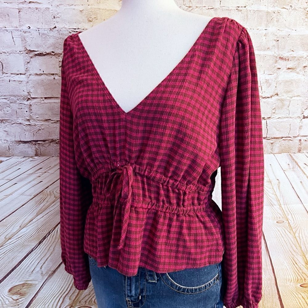 Madewell plaid peplum blouse top